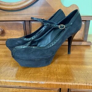 YSL Yves Saint Laurent  Black Suede Heels Tribute Mary Jane luxury women  8.5